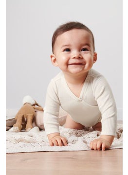 Tchibo Toddlers Boy Plain Long Sleeves Bodysuits, Off White  - Image 1