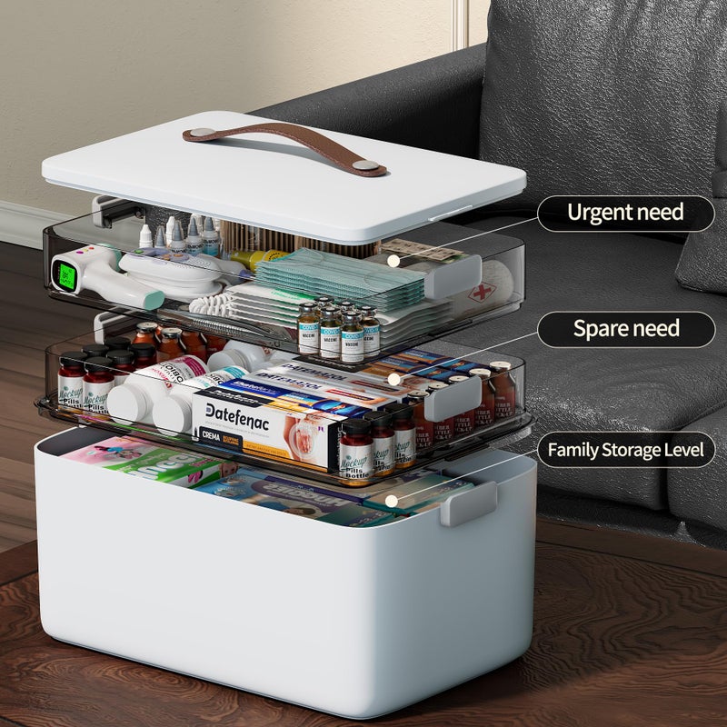 CTIME 3-Tier Medicine Organizer with Pill Case - Portable Pill Case & Empty First Aid Kit for Home, Travel, RV, School, Dorm, Ideal Elderly, Father Gift - Image 2