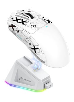 ATTACK SHARK X11 Tri-Mode Gaming Mouse - Wired, 2.4GHz Wireless, Bluetooth - 22000 DPI PixArt PAW3311 Sensor - RGB Backlight - Magnetic Charging Dock - Lightweight & Ergonomic Design - For PC, Laptop, Mac, Xbox, PS (White)