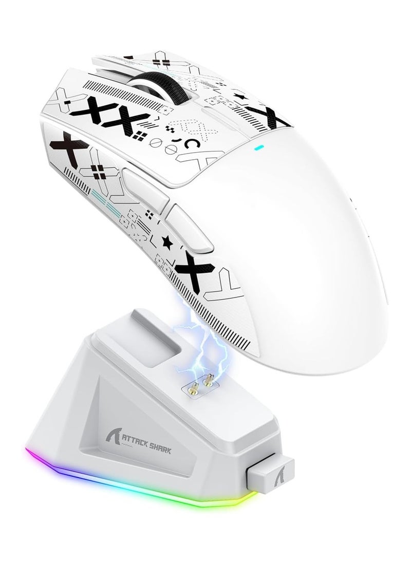 Attack Shark ATTACK SHARK X11 Tri-Mode Gaming Mouse - Wired, 2.4GHz Wireless, Bluetooth - 22000 DPI PixArt PAW3311 Sensor - RGB Backlight - Magnetic Charging Dock - Lightweight & Ergonomic Design - For PC, Laptop, Mac, Xbox, PS (White)  - Image 1