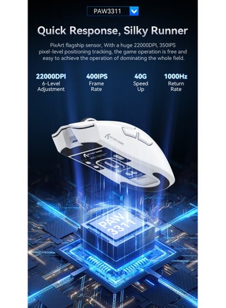 ماوس الألعاب ATTACK SHARK X11 - اتصال ثلاثي (سلكي، لاسلكي 2.4GHz، بلوتوث) - مستشعر PixArt PAW3311 بدقة 22000 DPI - إضاءة RGB - قاعدة شحن مغناطيسية - تصميم خفيف الوزن ومريح - متوافق مع الكمبيوتر، اللابتوب، ماك، إكس بوكس، بلاي ستيشن (أسود) - view 5