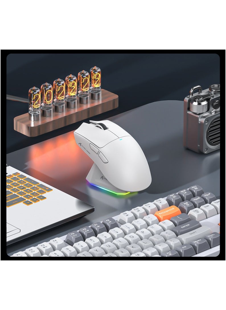 Attack Shark - ATTACK SHARK X11 Tri-Mode Gaming Mouse - Wired, 2.4GHz Wireless, Bluetooth - 22000 DPI PixArt PAW3311 Sensor - RGB Backlight - Magnetic Charging Dock - Lightweight & Ergonomic Design - For PC, Laptop, Mac, Xbox, PS (White) - Image 1