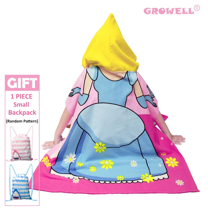 growell Hooded Kids Beach Towels - Toddler Bath Towel Girls Boys Swim Cover-ups for Ages 4 to 10 Kids Pool Towels Quick Dry Lightweight Soft Microfiber Poncho 30x30 (Princess Dress Blue) - Image 2