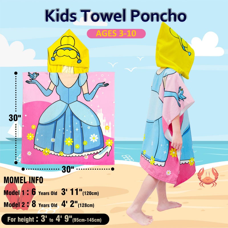 growell Hooded Kids Beach Towels - Toddler Bath Towel Girls Boys Swim Cover-ups for Ages 4 to 10 Kids Pool Towels Quick Dry Lightweight Soft Microfiber Poncho 30x30 (Princess Dress Blue) - Image 4