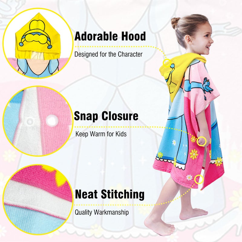 growell Hooded Kids Beach Towels - Toddler Bath Towel Girls Boys Swim Cover-ups for Ages 4 to 10 Kids Pool Towels Quick Dry Lightweight Soft Microfiber Poncho 30x30 (Princess Dress Blue) - Image 3