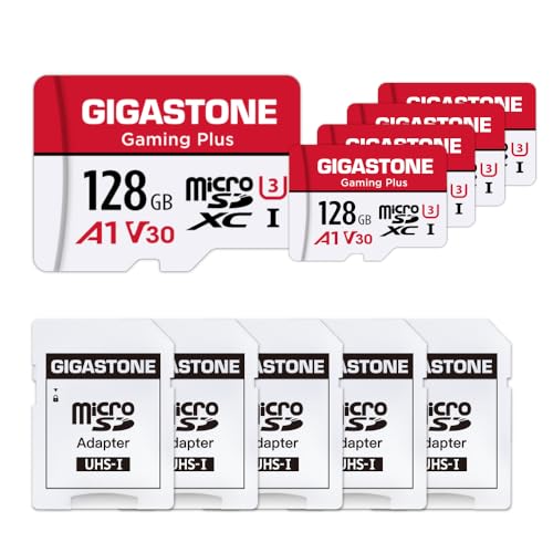 Gigastone 【Switch 1 Only】 GIGASTONE Micro SD Card 128GB 5-Pack, Gaming Plus, MicroSDXC Memory Card for Nintendo-Switch 1, UHS-I U3 A1 Class 10, up to 100MB/s, with MicroSD to SD Adapter - Image 1