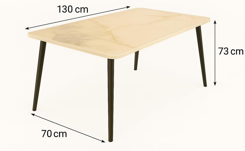 Harmony Home طقم طاولة طعام سيراميك حديث يتسع لـ 4 أشخاص | طاولة مستطيلة بسطح لامع و4 كراسي مبطنة | طقم طعام مقاوم للخدوش، مدمج للمنزل والشقة - Image 2