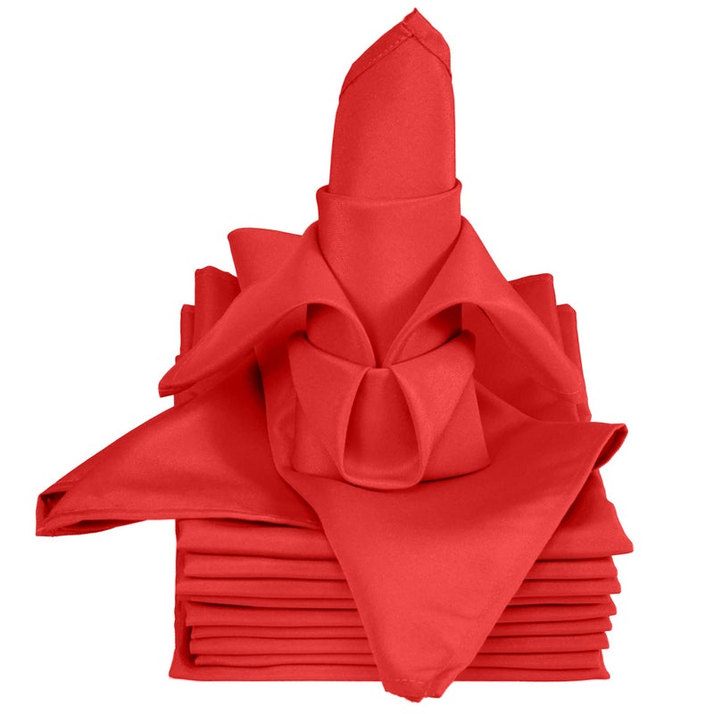 TableLinensforLess 12 Pack Holiday Red XL SimplyPoly Cloth Napkins 20x20 Inches 100 Polyester Dinner Napkins with Hemmed Edges Machine Washable Napkins Ideal for Parties Weddings and Dinner