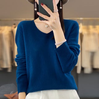 First-line garment seamless 100% pure wool autumn and winter New short V-neck solid color pullover knitted bottoming shirt sweater Seaweed Blue - pzsku/ZB37807311C6AED79D01DZ/45/1746224413/d8390d32-edd1-41fe-9e58-237e9eaac65c