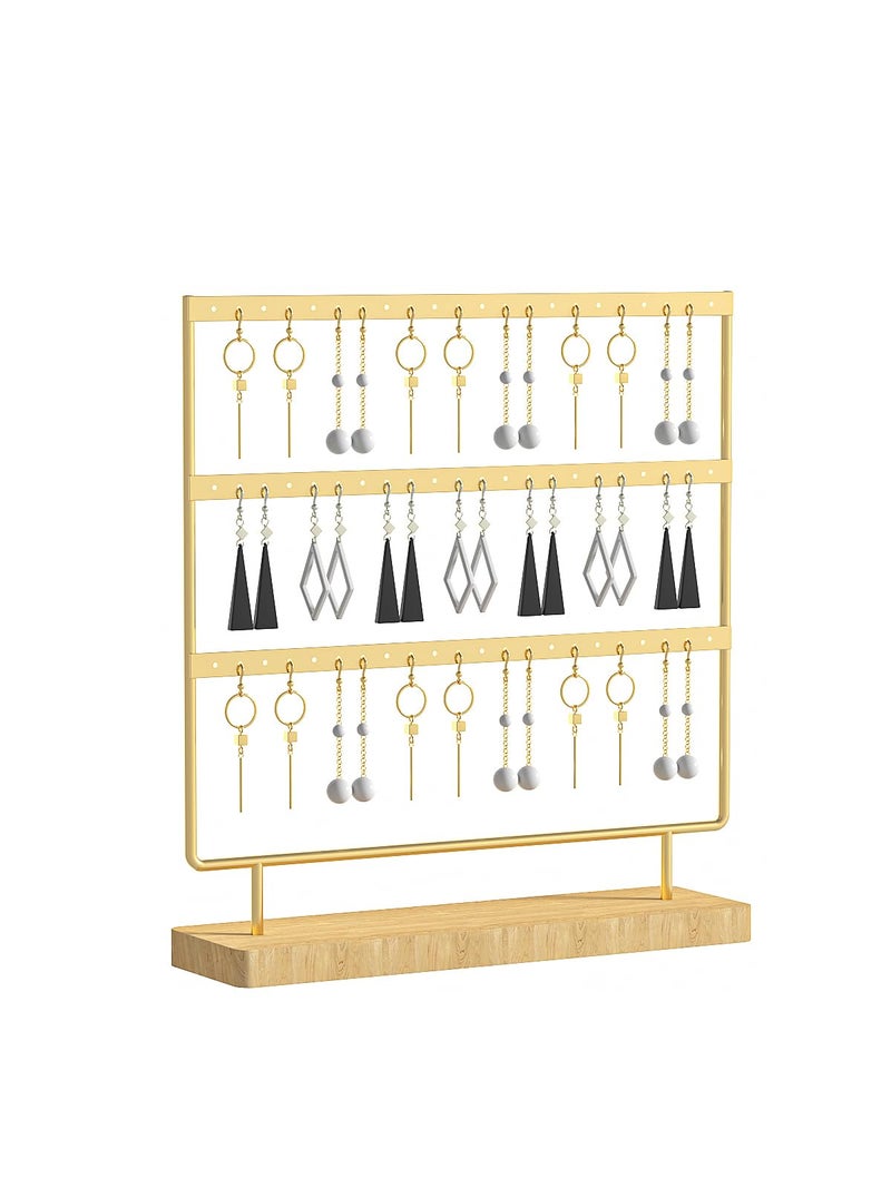 Ausalivan Earring Holder Organizer,Pierced Large Earrings Display Stand For Selling,Small Stud Earring Organizer Rack,Hoop Earring Storage Hanger Tree (Golden, 3 tier) - Image 1