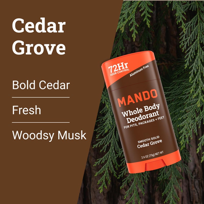 Mando Whole Body Deodorant For Men - Smooth Solid Stick - 72 Hour Odor Control - Aluminum Free, Baking Soda Free, Skin Safe - 2.6 Ounce (Pack of 2) - Cedar Grove - Image 4