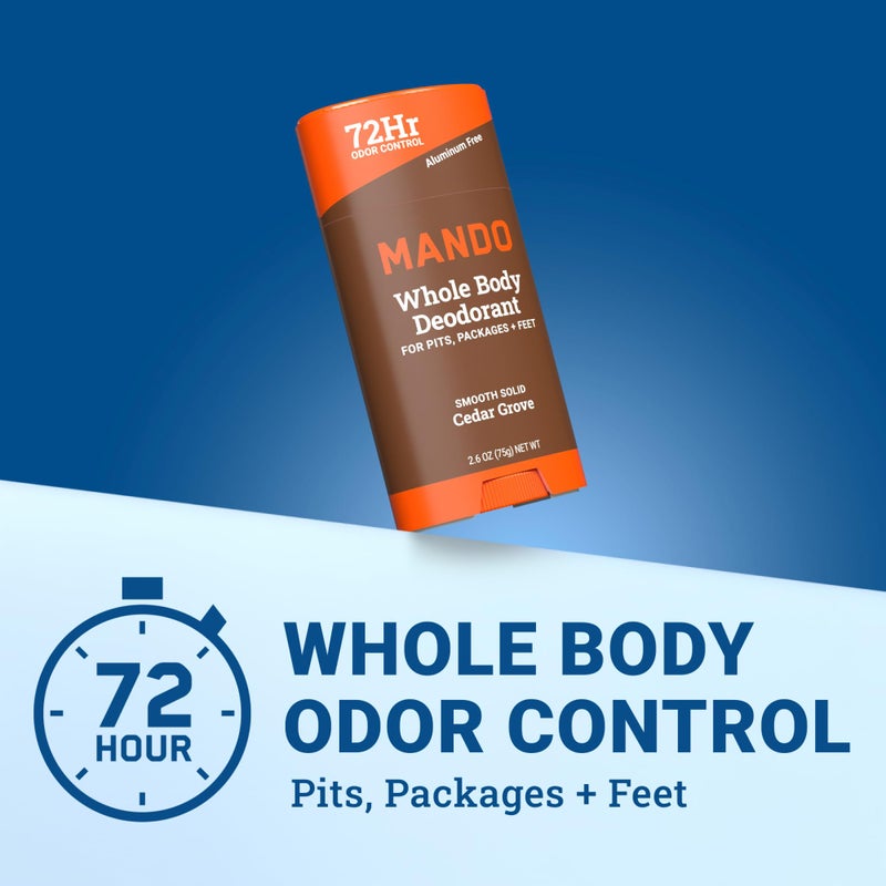 Mando Whole Body Deodorant For Men - Smooth Solid Stick - 72 Hour Odor Control - Aluminum Free, Baking Soda Free, Skin Safe - 2.6 Ounce (Pack of 2) - Cedar Grove - Image 2