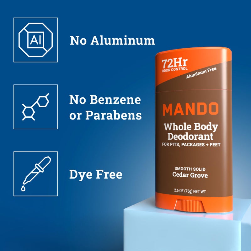 Mando Whole Body Deodorant For Men - Smooth Solid Stick - 72 Hour Odor Control - Aluminum Free, Baking Soda Free, Skin Safe - 2.6 Ounce (Pack of 2) - Cedar Grove - Image 3
