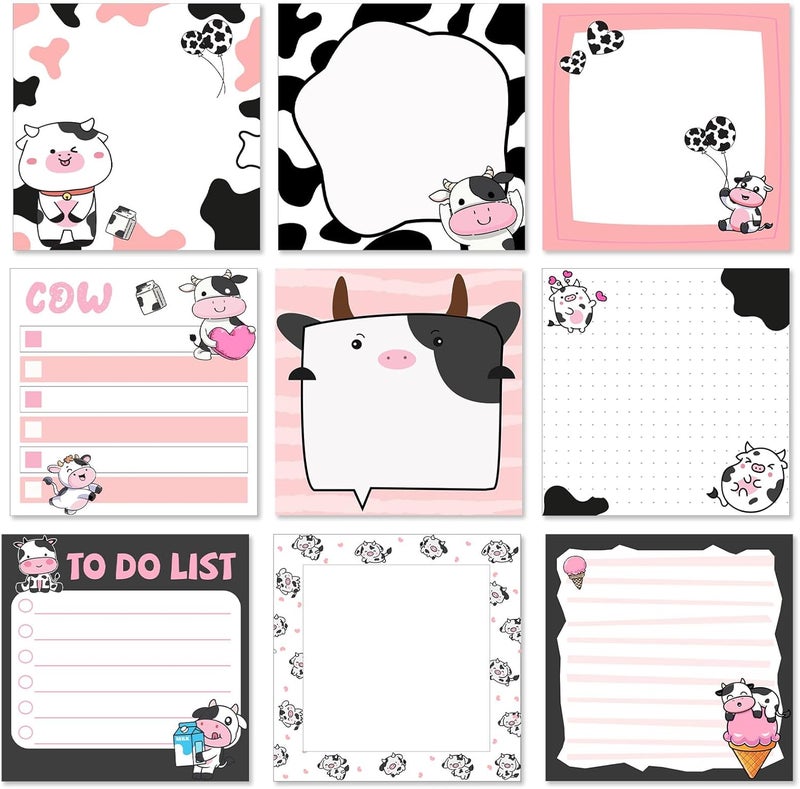 Saypacck 9 Pads Cute Sticky Notes Cartoon Animal Self Stick Notepads 3x3 Inches Notes Adhesive Memo Pad Office Decor Gifts for Students School Office Meeting(Cow) - Image 1