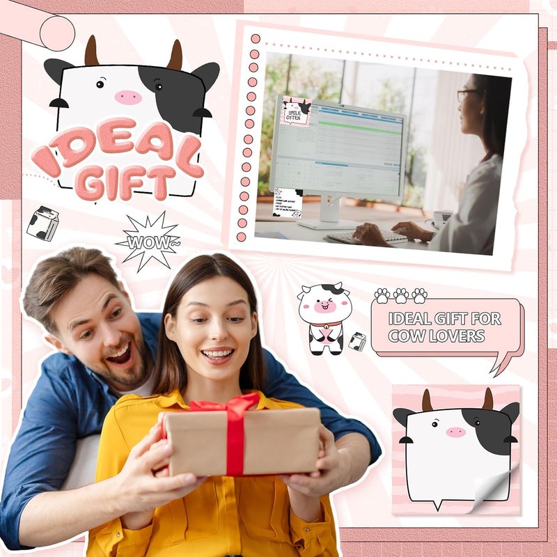 Saypacck 9 Pads Cute Sticky Notes Cartoon Animal Self Stick Notepads 3x3 Inches Notes Adhesive Memo Pad Office Decor Gifts for Students School Office Meeting(Cow) - Image 4