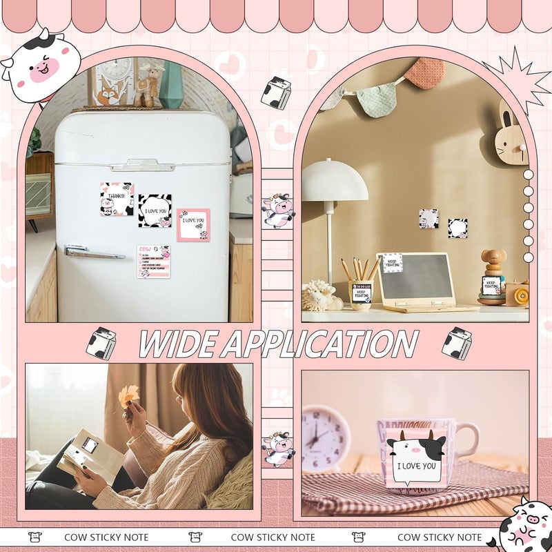 Saypacck 9 Pads Cute Sticky Notes Cartoon Animal Self Stick Notepads 3x3 Inches Notes Adhesive Memo Pad Office Decor Gifts for Students School Office Meeting(Cow) - Image 5