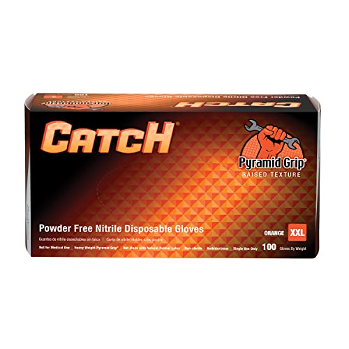 Adenna ProWorks CATCH Disposable Nitrile Gloves – 9 Mil, Heavy Duty Work Rubber Glove with Raised Pyramid Grip, Non–Latex & Powder Free, Pack of 90, 2X–Large, Orange - Image 1