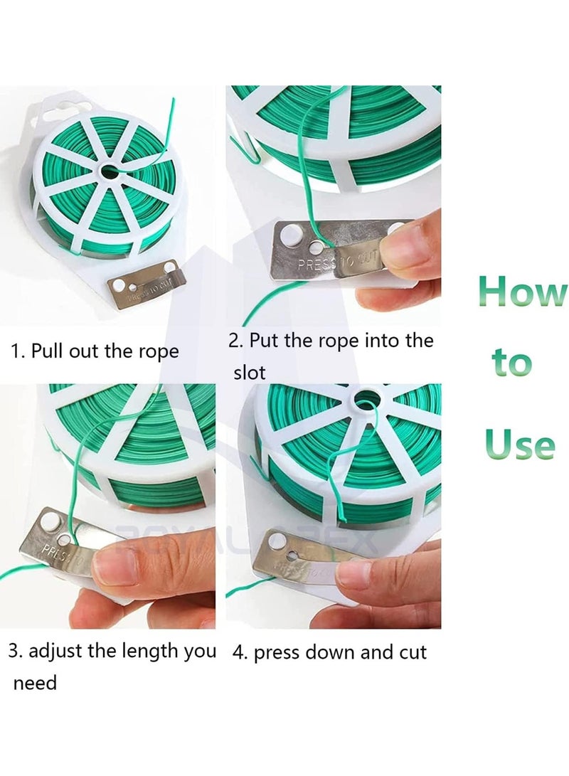 روابط كابلات حدائق متعددة الأغراض - حبل معدني ملتوي مغلف بالبلاستيك عالي التحمل بطول 90 مترًا مع قاطع لتسلق الأشجار وتثبيت النباتات والبستنة