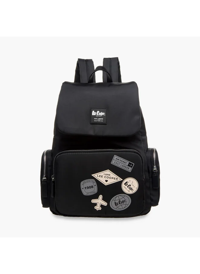 Lee Cooper Women Logo Applique Backpack with Adjustable Straps and Zip Closure - 13x30x40 cm