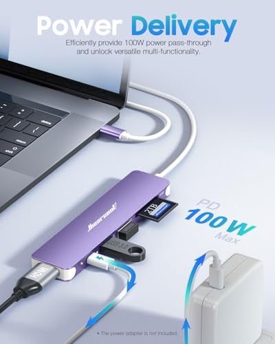 Hiearcool USB C Hub, 7-in-1 Multi-Port Adapter, USB-C to 4K HDMI Splitter Type C Dock Dongle with 100W Power Delivery SD/TF Card Reader Compatible for MacBook Pro/Air and More Type USBC Devices - Image 3
