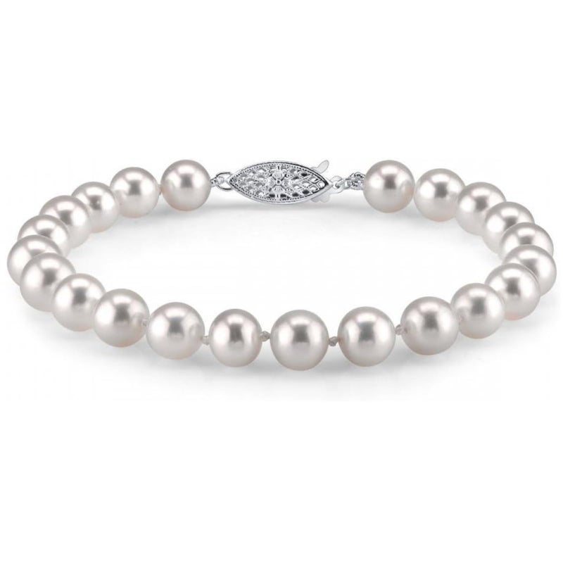 The Pearl Source White Freshwater Pearl Bracelet for Women - Cultured Pearl Bracelet with 14k Gold Clasp with Genuine Cultured Pearls, 7.0-7.5mm - Image 1
