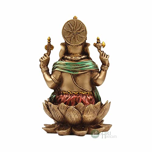 INDICAST Cold Cast Resin Laxmi and Ganesh Showpiece Antique Home Decor and Gifting (7 Inches, Metal Finish) - Image 4