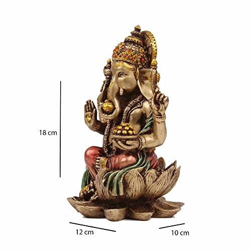 INDICAST Cold Cast Resin Laxmi and Ganesh Showpiece Antique Home Decor and Gifting (7 Inches, Metal Finish) - Image 3