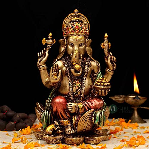 INDICAST Cold Cast Resin Laxmi and Ganesh Showpiece Antique Home Decor and Gifting (7 Inches, Metal Finish) - Image 2