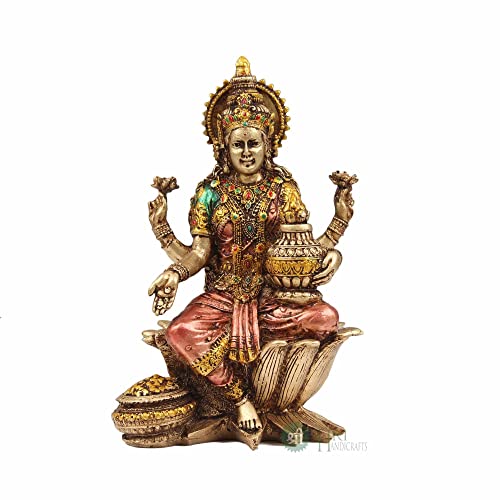 INDICAST Cold Cast Resin Laxmi and Ganesh Showpiece Antique Home Decor and Gifting (7 Inches, Metal Finish) - Image 5