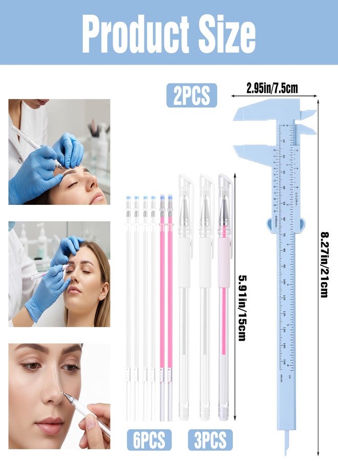 Sibba Eyebrow Mapping Kit Brow Mapping Pen Set 3PCS Eyebrows Pen with 6PCS Replacement Refills and 2PC Ruler Eyebrows Microblading Marker Pens Eyebrow Makeup Position Mappings Mark Measuring Tool - Image 2