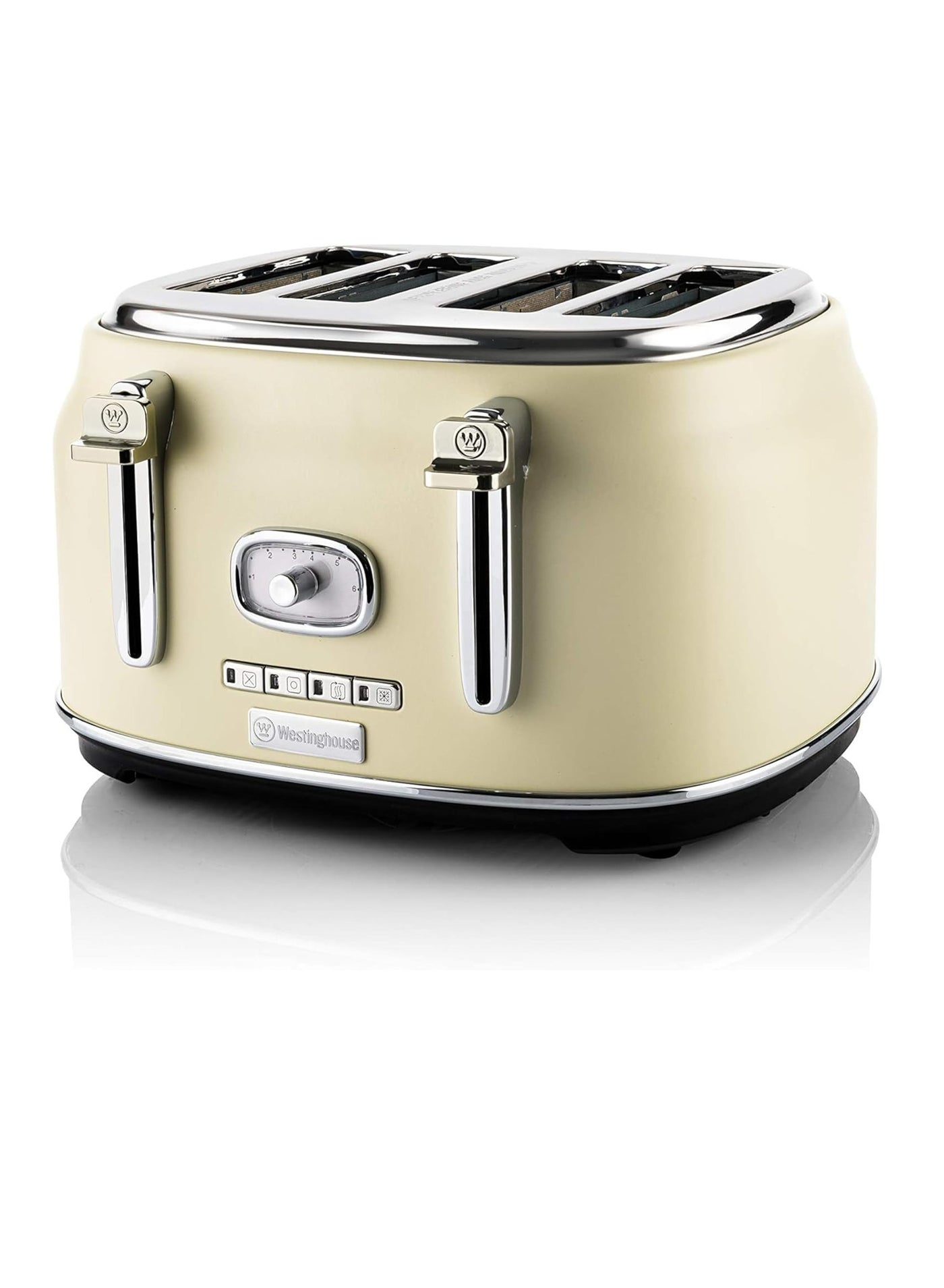 Westinghouse USA Retro 4-Slice Bread Toaster - Six Adjustable Browning Levels - with Self Centering Function & Crumb Tray - Including Warm Rack for Bread, Bagels, Sandwiches, & Croissants - Beige