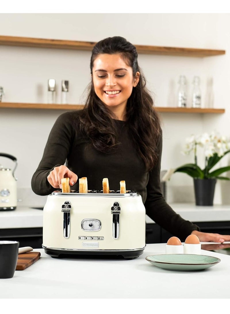 Westinghouse USA Retro 4-Slice Bread Toaster - Six Adjustable Browning Levels - with Self Centering Function & Crumb Tray - Including Warm Rack for Bread, Bagels, Sandwiches, & Croissants - Beige - Image 2