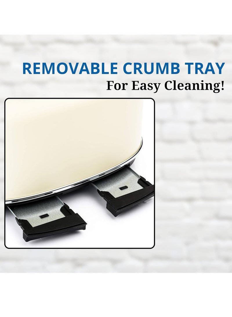 Westinghouse USA Retro 4-Slice Bread Toaster - Six Adjustable Browning Levels - with Self Centering Function & Crumb Tray - Including Warm Rack for Bread, Bagels, Sandwiches, & Croissants - Beige - Image 3