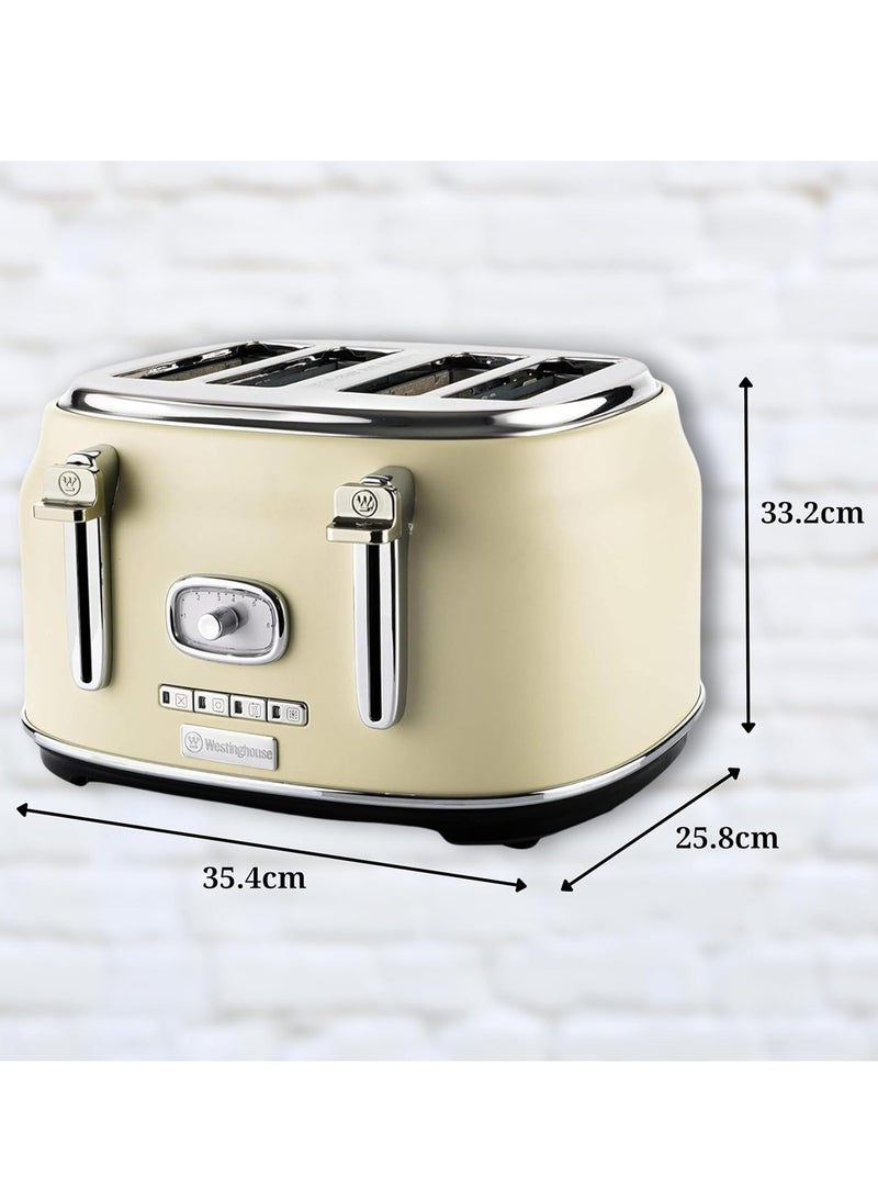 Westinghouse USA Retro 4-Slice Bread Toaster - Six Adjustable Browning Levels - with Self Centering Function & Crumb Tray - Including Warm Rack for Bread, Bagels, Sandwiches, & Croissants - Beige - Image 5