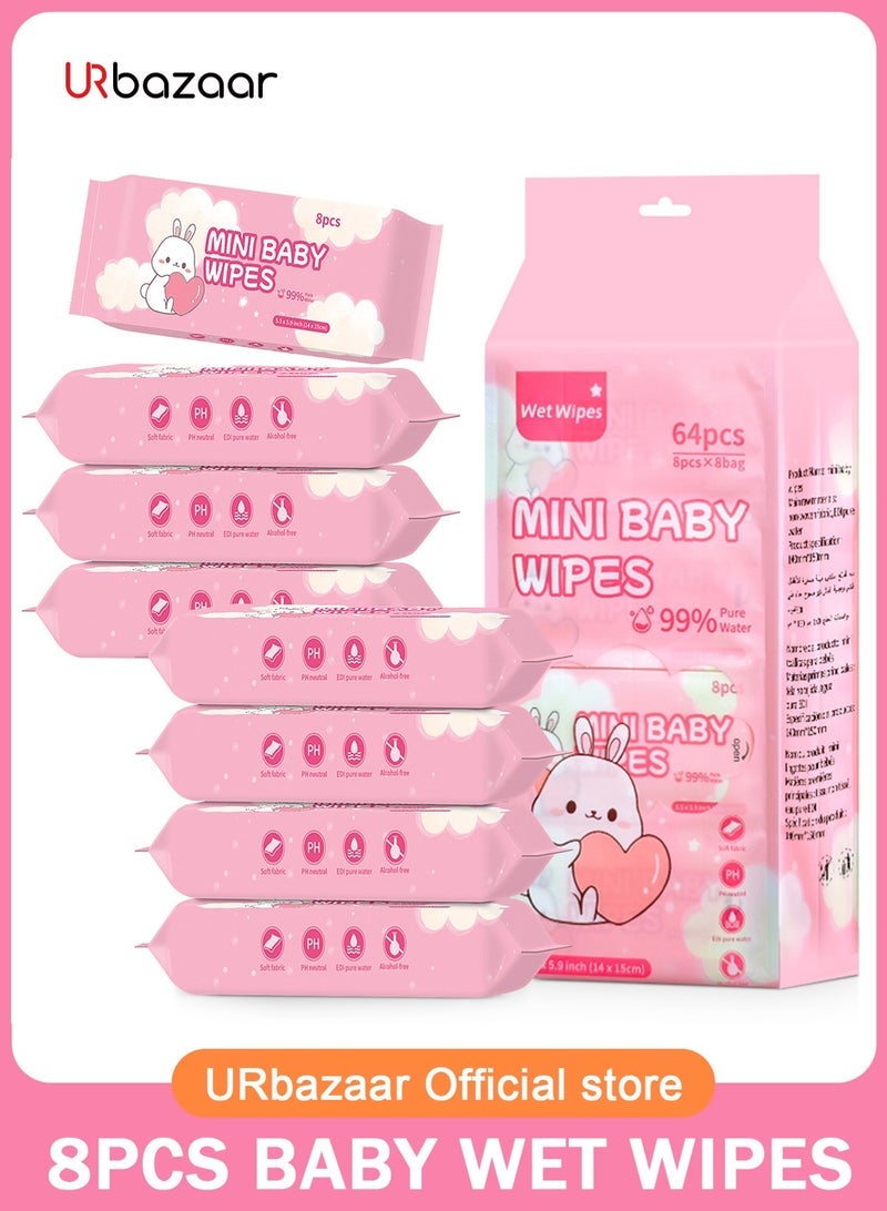URbazaar Baby Wipes, Diaper Wipes for Sensitive Skin, Wet Wipes with 99% Water Based, Hypoallergenic, Safe and Gentle, 16 Packs (128 Wipes Total) - Image 1