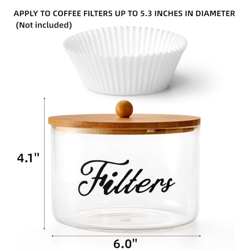 Cididu Coffee Filter Holder with Bamboo Lid, Clear Large Coffee Pod Holder for Counter, Coffee Filter Dispenser Basket, Glass K Cup Countertop Storage Container for Kitchen Cafe Bar Accessories - Image 2