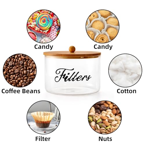 Cididu Coffee Filter Holder with Bamboo Lid, Clear Large Coffee Pod Holder for Counter, Coffee Filter Dispenser Basket, Glass K Cup Countertop Storage Container for Kitchen Cafe Bar Accessories - Image 5
