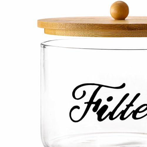 Cididu Coffee Filter Holder with Bamboo Lid, Clear Large Coffee Pod Holder for Counter, Coffee Filter Dispenser Basket, Glass K Cup Countertop Storage Container for Kitchen Cafe Bar Accessories - Image 3