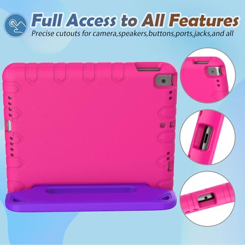 LTROP Kids Case for iPad 9th/ 8th/ 7th Generation (2021/ 2020/ 2019), iPad 10.2 Case with Built-in Screen Protector, Shockproof Handle Stand Case for iPad 9 8 7 Generation 10.2 Inch - Rose and Purple - Image 5