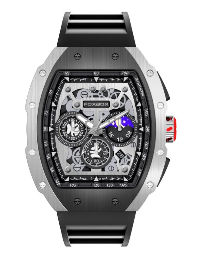FOXBOX Men's Casual Luxury Waterproof Quartz Wrist Watch For Date Sport Business Watches Silicone Band Silver - Image 1