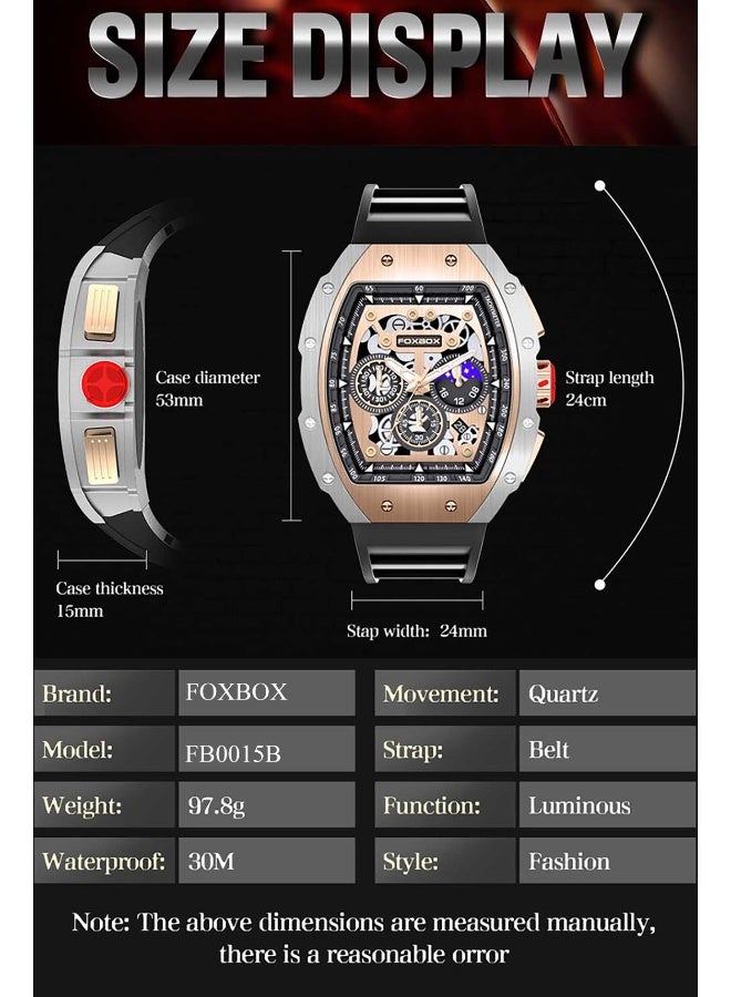 FOXBOX Men's Casual Luxury Waterproof Quartz Wrist Watch For Date Sport Business Watches Silicone Band Silver - Image 5