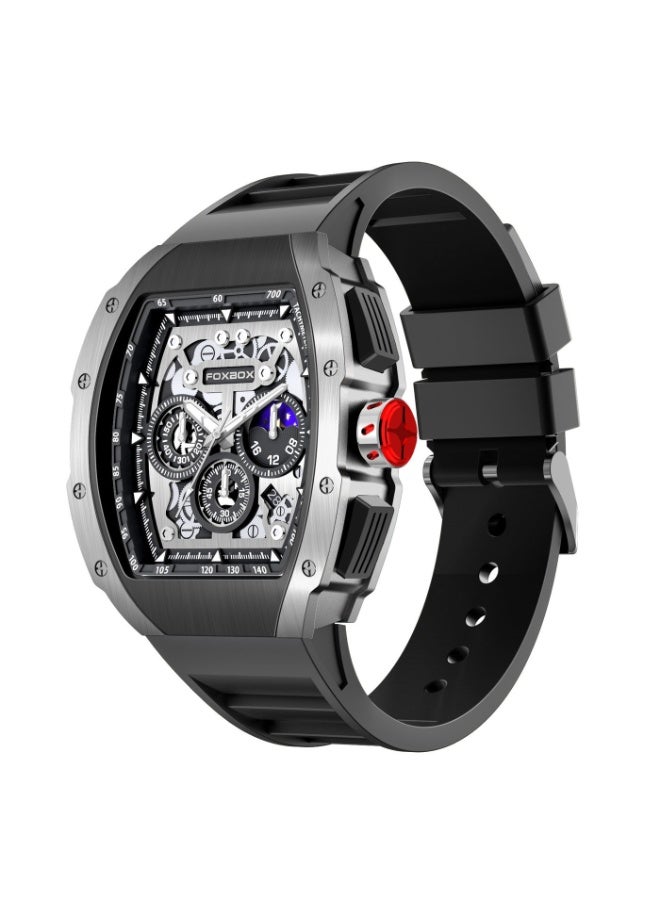 FOXBOX Men's Casual Luxury Waterproof Quartz Wrist Watch For Date Sport Business Watches Silicone Band Silver - Image 2