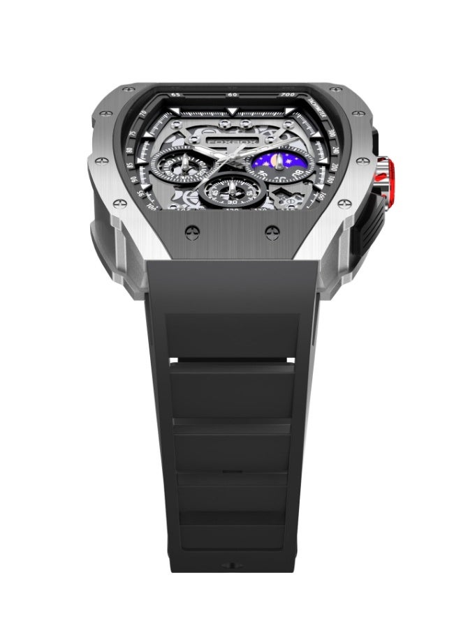 FOXBOX Men's Casual Luxury Waterproof Quartz Wrist Watch For Date Sport Business Watches Silicone Band Silver - Image 4