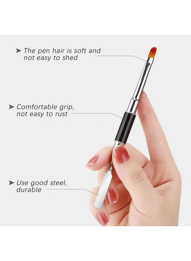 TOROKOM 2Pcs Poly Gel Brush Dualended Poly Gel Brush And Spatula Picker Stainless Steel Poly Gel Brush Pen For Nails Extension Application Tool(Pink & Black) - Image 4