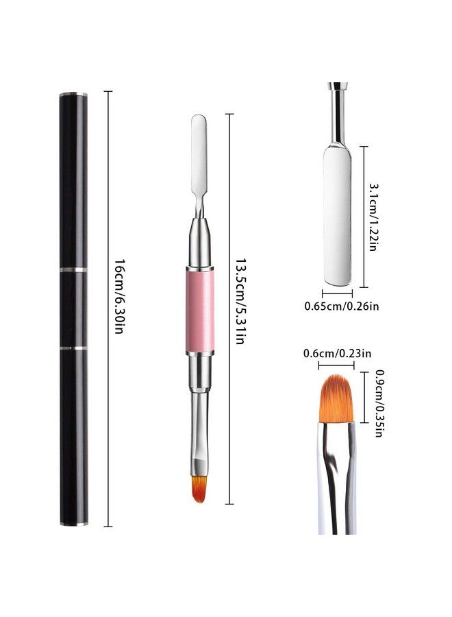 TOROKOM 2Pcs Poly Gel Brush Dualended Poly Gel Brush And Spatula Picker Stainless Steel Poly Gel Brush Pen For Nails Extension Application Tool(Pink & Black) - Image 3
