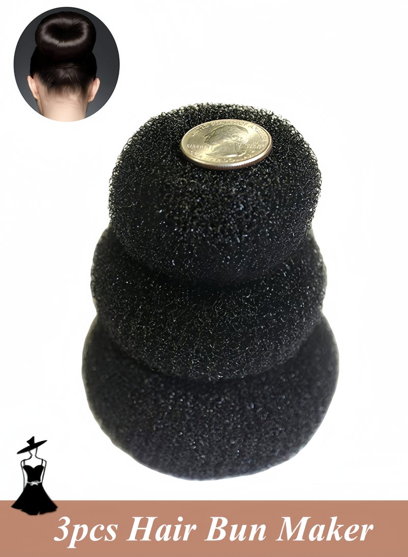 3 Pcs Donut Hair Bun Maker Black 10x6x10cm Easy Use Hair Shaper Ring Styling Tool For Women Girls Daily Party Wedding Bridal Hairstyle Accessories - Image 1