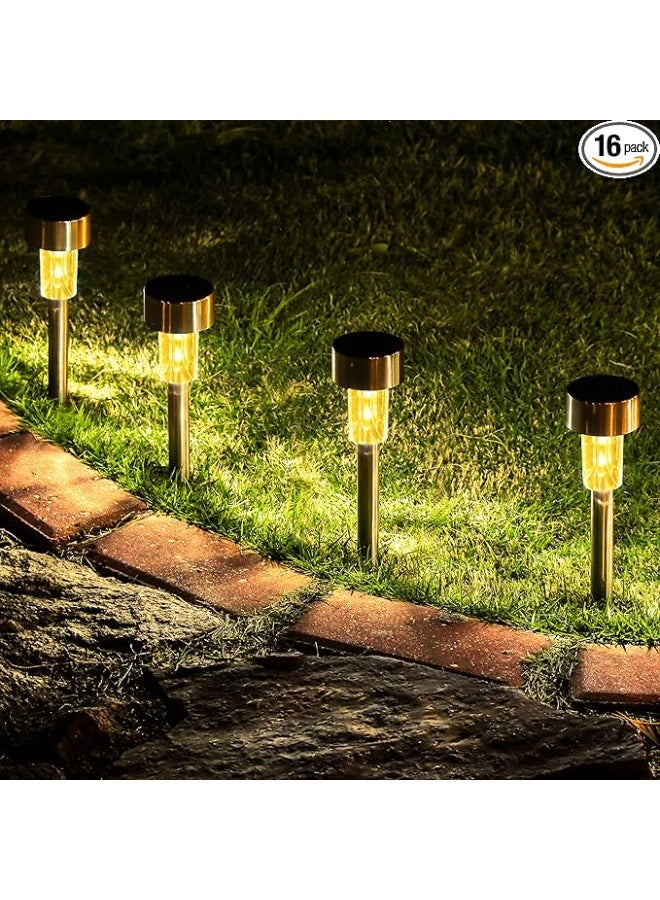 16 Pack Solar Path Lights Outdoor,Solar Lights Outdoor Waterproof,Stainless Steel LED Landscape Lighting,Solar Garden Lights for Driveway,Pathway,Patio,Yard  - Image 1