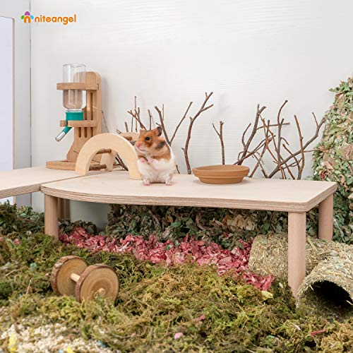 Niteangel Hamster Play Wooden Platform for Food Bowl Drinking Bottle and Other cage Accessories (Wave - 7" Height) - Image 3