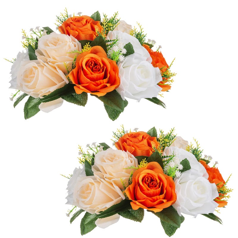 NUPTIO Flower Balls for Wedding Centerpieces 95 Inch Diameter Orange Artificial Flower Ball Arrangement Bouquet Fall Party Table Decor Fake Rose Autumn Weddings 2 Pcs - Image 2