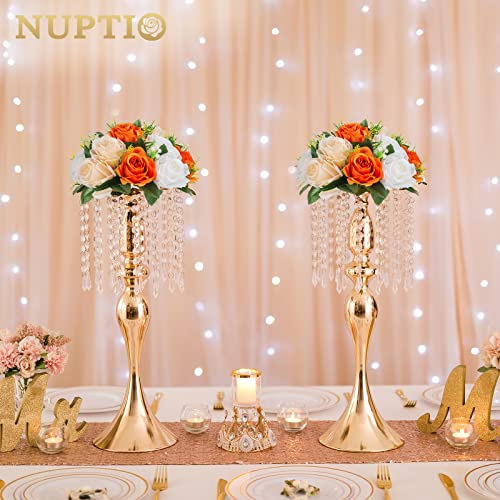 NUPTIO Flower Balls for Wedding Centerpieces 95 Inch Diameter Orange Artificial Flower Ball Arrangement Bouquet Fall Party Table Decor Fake Rose Autumn Weddings 2 Pcs - Image 3